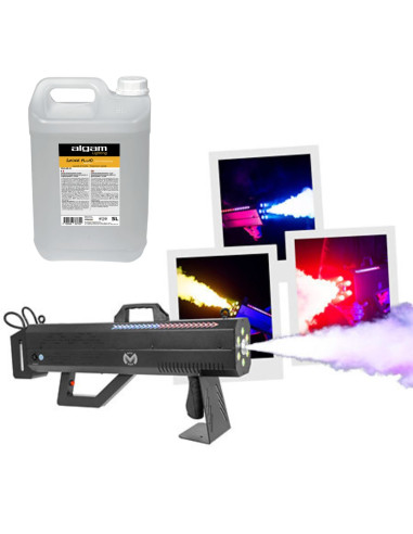 Mac Mah - Pack Fog Blaster 1500 RGB + 1 Bidon de 5 Litres Dispersion Rapide Effet CO2 - Terre de Son