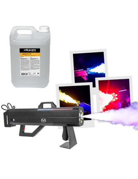 Mac Mah - Pack Fog Blaster 1500 RGB + 1 Bidon de 5 Litres Dispersion Rapide Effet CO2 - Terre de Son